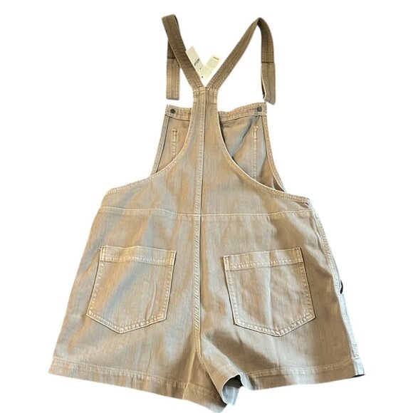 Aerie Womens Khaki Denim Overalls Shorts XS Womens Adjustable Straps Pockets Bei - Picture 3 of 16